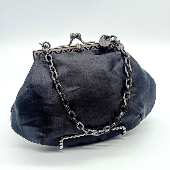 Lanvin Handbags - Vintage Lanvin Parfums Black Satin Kiss-Lock Bag